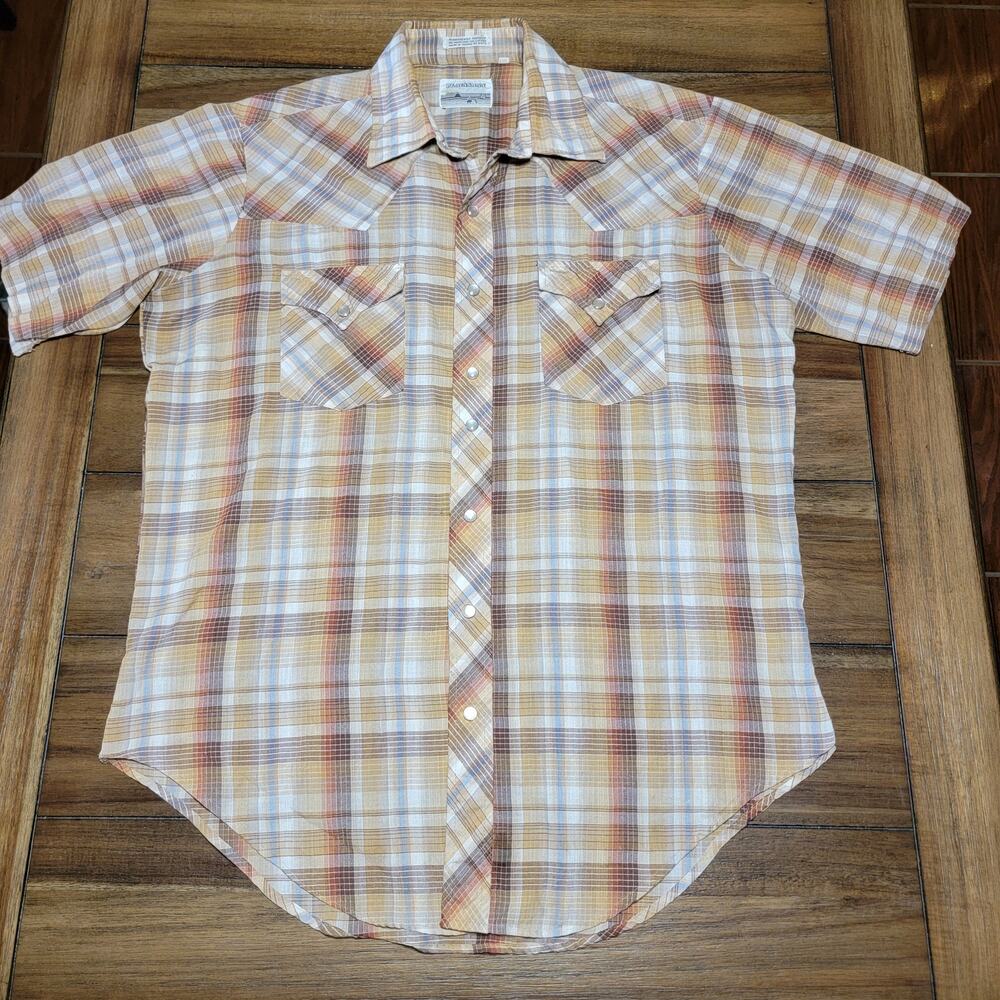 VINTAGE Plainsman Brown Plaid Classic Western Shirt Pearl Snap - Size 16 1/2
